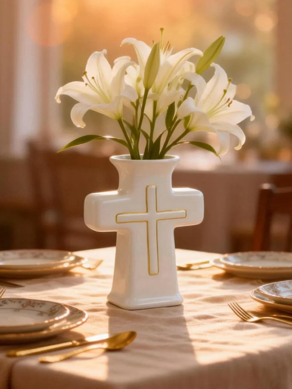 White Ceramic Cross Vase for Home Decor NEW